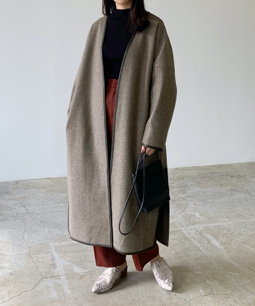 「LIAN」 ノーカラーコート FREE ブラウン レディース_画像3