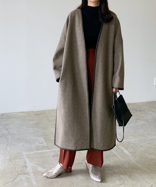 「LIAN」 ノーカラーコート FREE ブラウン レディース_画像5