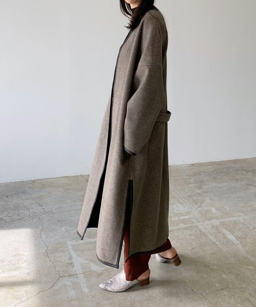 「LIAN」 ノーカラーコート FREE ブラウン レディース_画像6