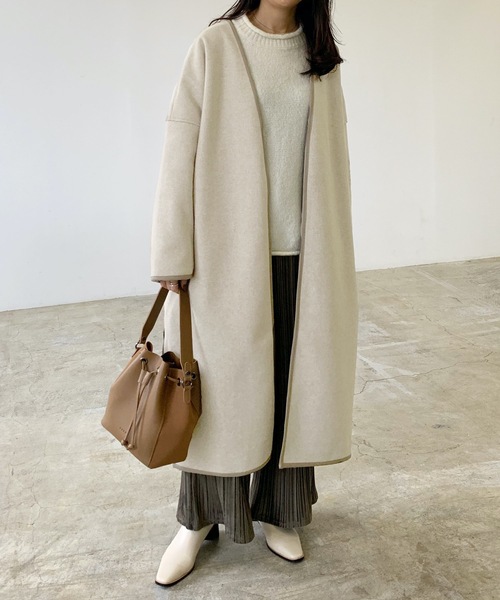 「LIAN」 ノーカラーコート FREE ブラウン レディース_画像7