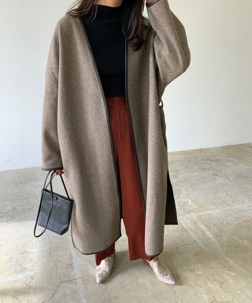 「LIAN」 ノーカラーコート FREE ブラウン レディース_画像8