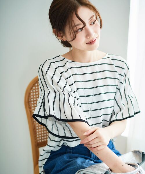 ブラウス シャツ 手洗い可 / ドットドビーギャザーブラウス レディース le.coeur blanc ブラウス シャツ 「手洗い可能」ドビーボーダー