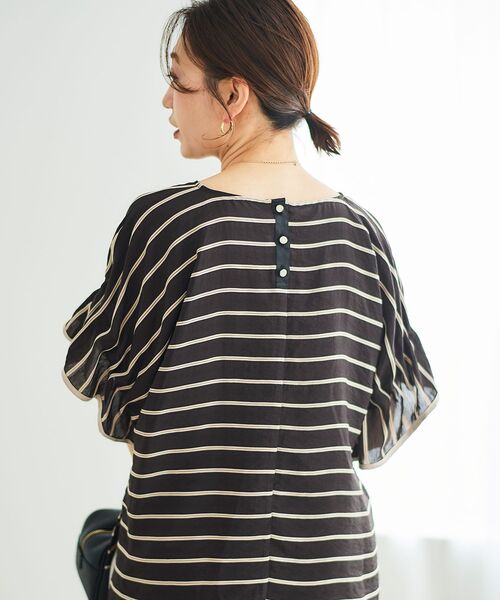 ブラウス シャツ 「手洗い可能」ドビーボーダーギャザーブラウス レディース le.coeur blanc ブラウス シャツ 「手洗い可能」ドビーボーダー