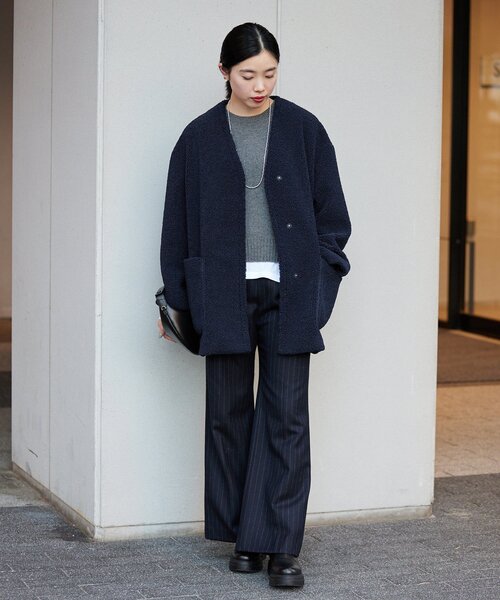 IENA（イエナ） ノーカラーコート 38 ネイビー レディース : ZOZOTOWN