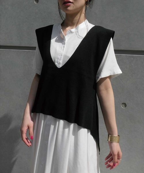 「CORNERS」 Vネックニット M グリーン レディース_画像3