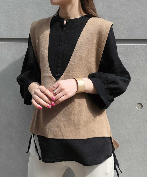 「CORNERS」 Vネックニット M グリーン レディース_画像4