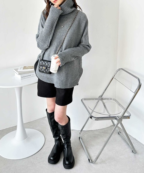 「GeeRA」 タートルネックニット MEDIUM チャコール レディース_画像2