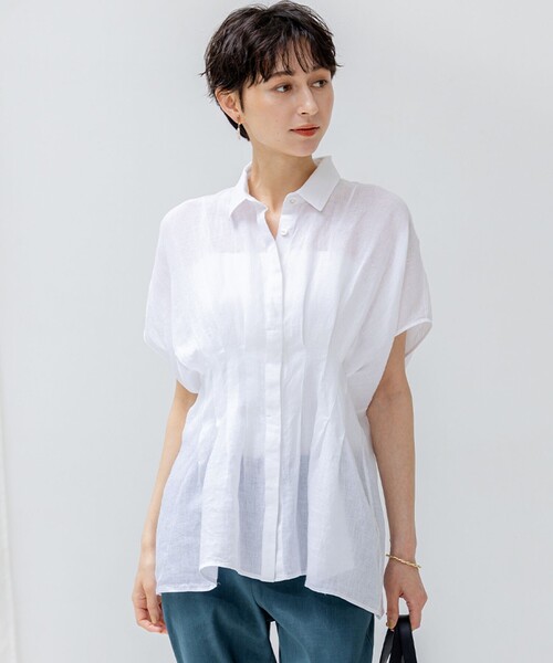 ブラウス シャツ 「洗える」LIBECOリネン タック デザイン レディース