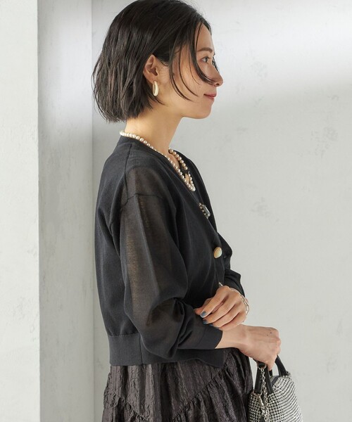 【新品タグ付】TORRAZZO DONNAシースルー ラメカーディガン グレー 優待価格[TORRAZZO DONNA]シャーリングシースルーカーディガン