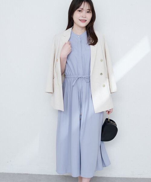 natural couture ワンピース フレンチスリーブウエストリボン