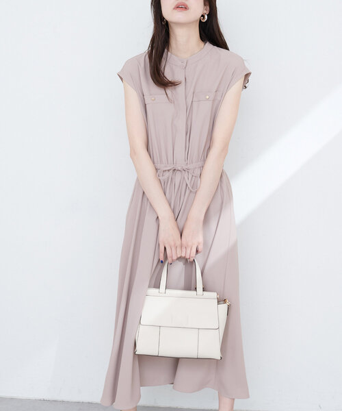 natural couture ワンピース フレンチスリーブウエストリボン