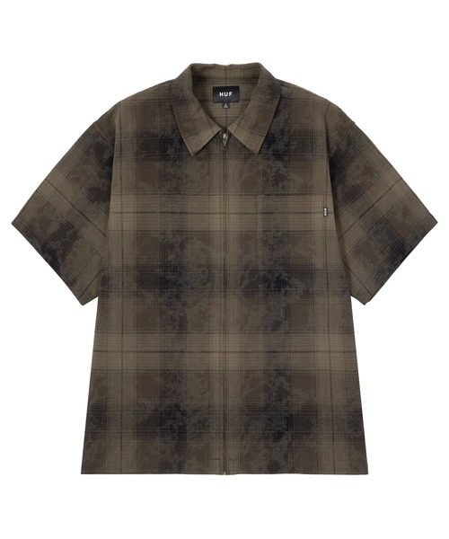HUF シャツ TIE DYE PLAID ZIP SHIRT / 半袖 半袖シャツ ジップ