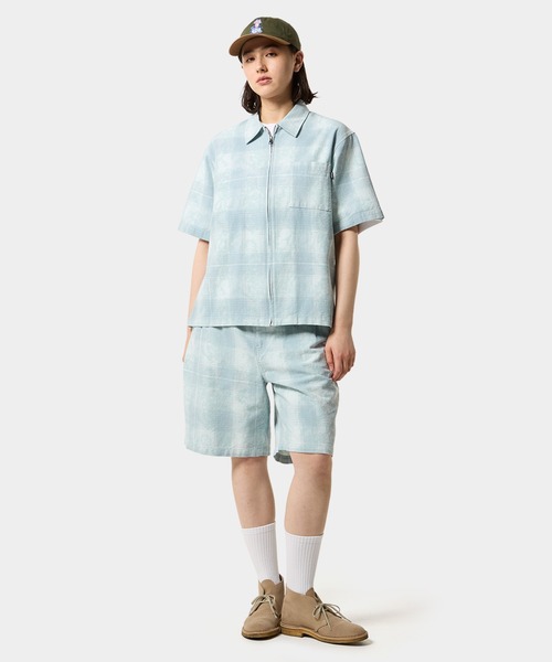 HUF シャツ TIE DYE PLAID ZIP SHIRT / 半袖 半袖シャツ ジップ