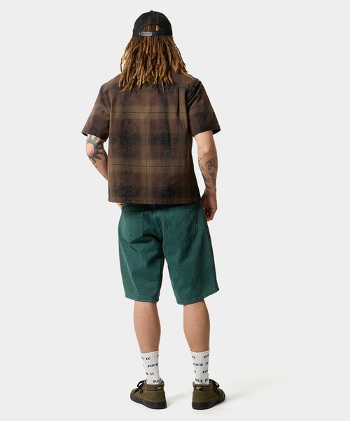 HUF シャツ TIE DYE PLAID ZIP SHIRT / 半袖 半袖シャツ ジップ