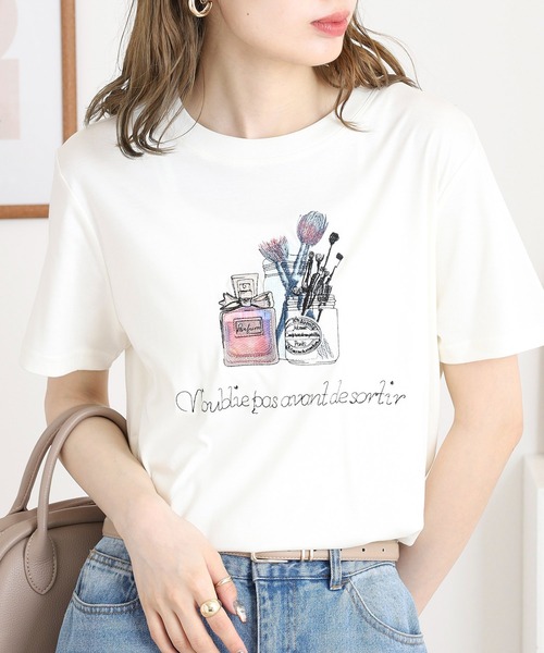 tシャツ EGLANTINE 刺繍デザイン半袖カットソー 日本製 レディース