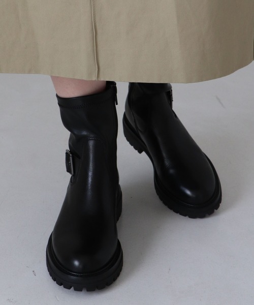 EVOL（EVOL）/【25秋冬新作】 【本革・柔らかい】ベルトストレッチショートブーツ IZ8118 EVOL（イーボル） ブーツ 「本革・柔らかい」ベルトストレッチショート