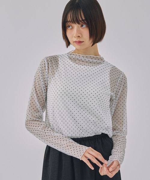 Unblend tシャツ 「Unblend」ドット柄シアー長袖トップス レディース