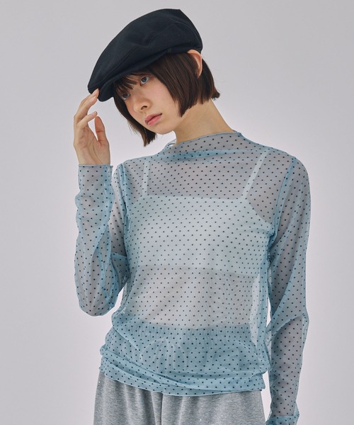 Unblend tシャツ 「Unblend」ドット柄シアー長袖トップス レディース