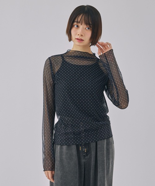 Unblend tシャツ 「Unblend」ドット柄シアー長袖トップス レディース