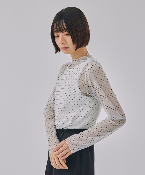 Unblend tシャツ 「Unblend」ドット柄シアー長袖トップス レディース