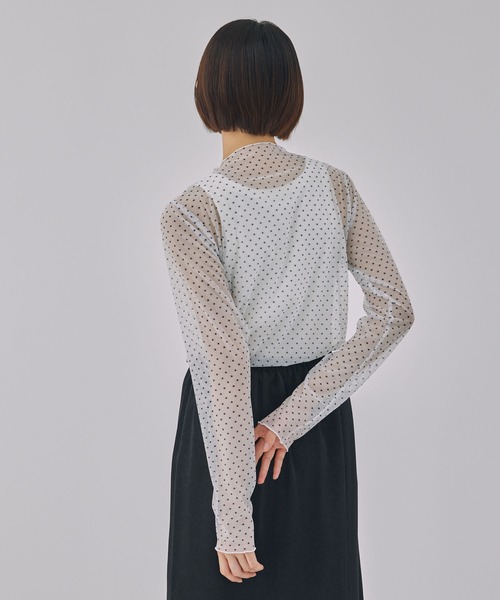 Unblend tシャツ 「Unblend」ドット柄シアー長袖トップス レディース