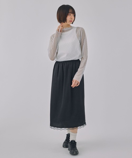 Unblend tシャツ 「Unblend」ドット柄シアー長袖トップス レディース