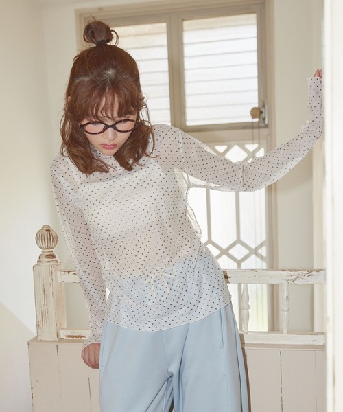 Unblend tシャツ 「Unblend」ドット柄シアー長袖トップス レディース