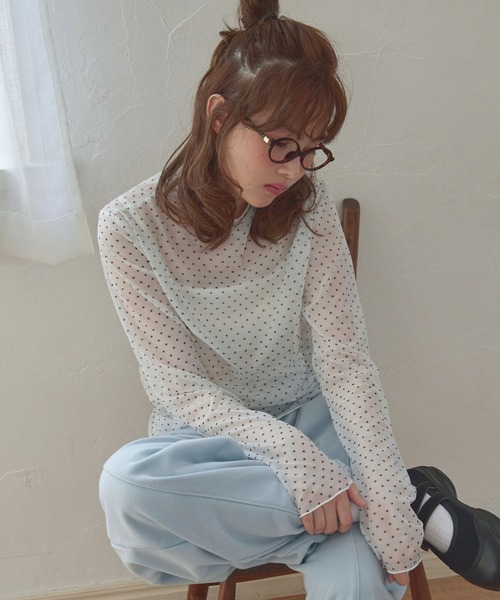 Unblend tシャツ 「Unblend」ドット柄シアー長袖トップス レディース