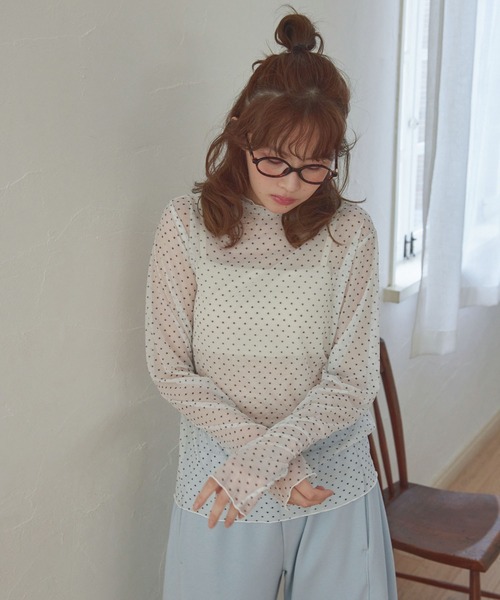 Unblend tシャツ 「Unblend」ドット柄シアー長袖トップス レディース