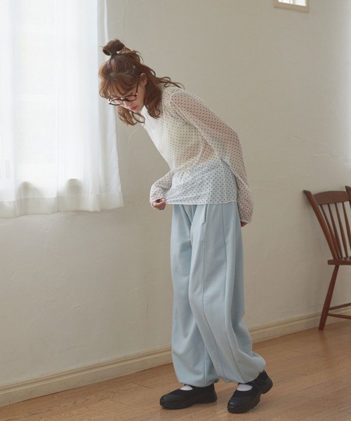 Unblend tシャツ 「Unblend」ドット柄シアー長袖トップス レディース