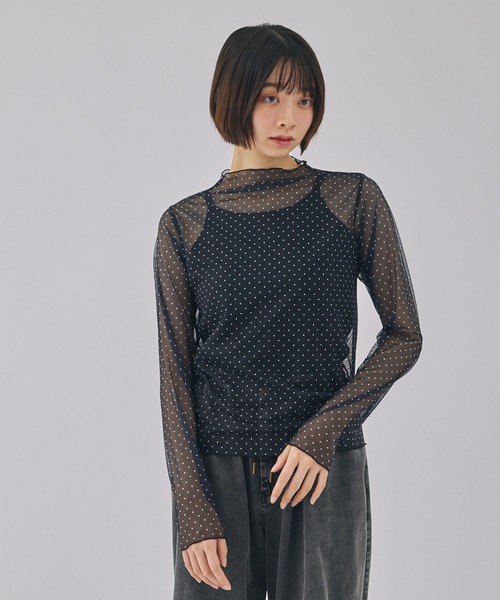 Unblend tシャツ 「Unblend」ドット柄シアー長袖トップス レディース 