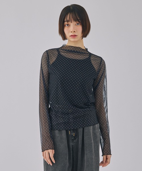 Unblend tシャツ 「Unblend」ドット柄シアー長袖トップス レディース