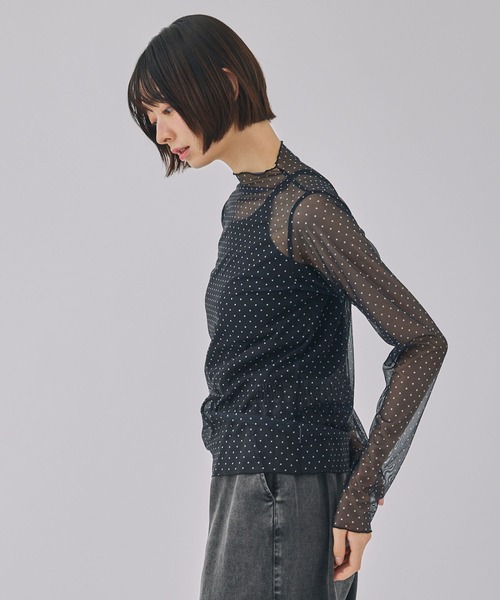 Unblend tシャツ 「Unblend」ドット柄シアー長袖トップス レディース
