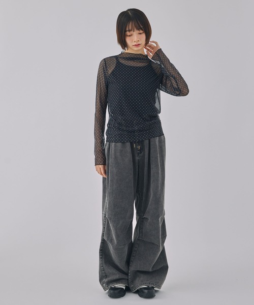 Unblend tシャツ 「Unblend」ドット柄シアー長袖トップス レディース