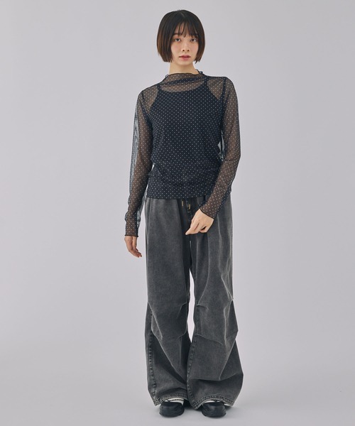 Unblend tシャツ 「Unblend」ドット柄シアー長袖トップス レディース