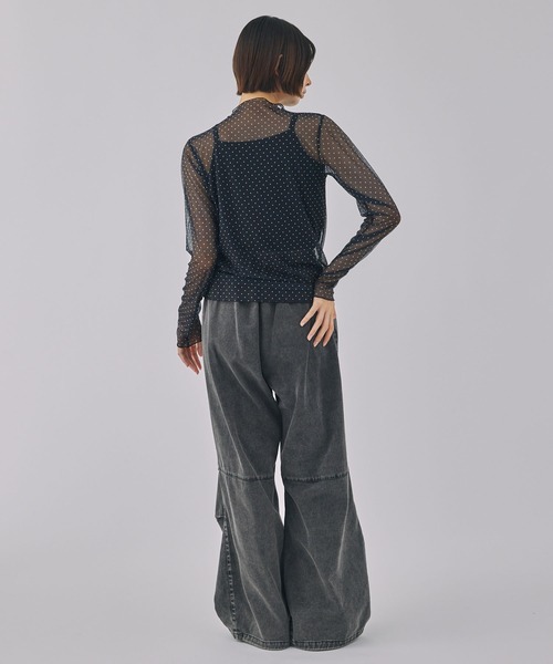 Unblend tシャツ 「Unblend」ドット柄シアー長袖トップス レディース