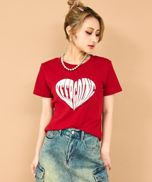 ANAP tシャツ 発泡 プリント ハート ロゴ タイト Tシャツ