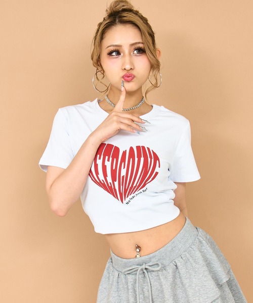 ANAP tシャツ 発泡 プリント ハート ロゴ タイト Tシャツ