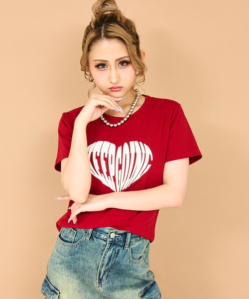ANAP（アナップ） tシャツ 半袖 発泡 プリント ハート ロゴ タイト T 