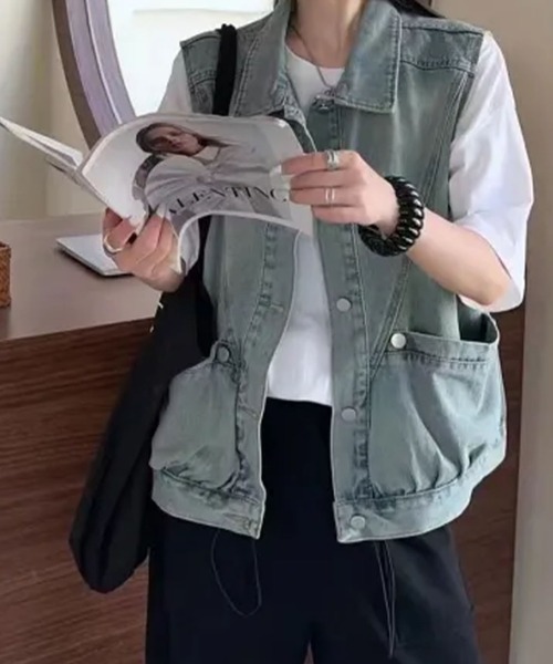 ベスト ジレ ノースリーブデニム ユーティリティベスト レディース