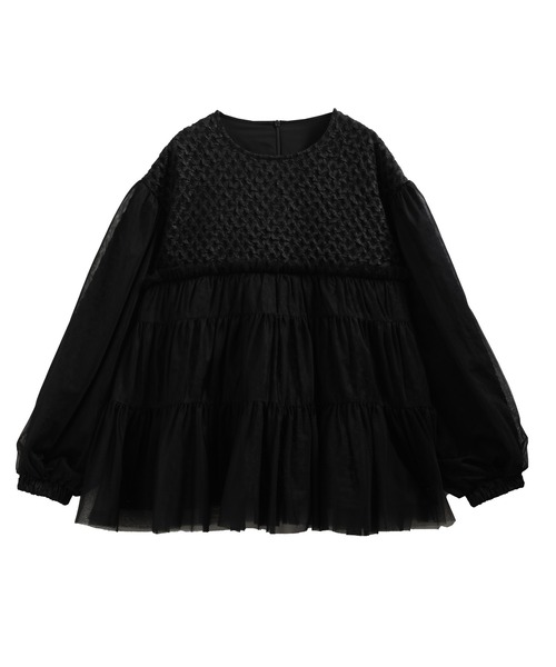 Fit more（フィットモア） ジャガード切替チュールトップス レディース 