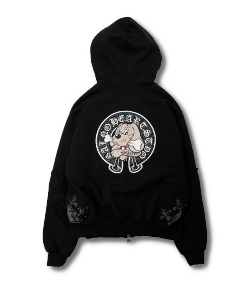 美品【GALFY】百合の紋紋パーカー /【ガルフィー】ロゴダブルジップパーカー GALFY（ガルフィー） パーカー 「GALFY」百合の紋紋パーカー