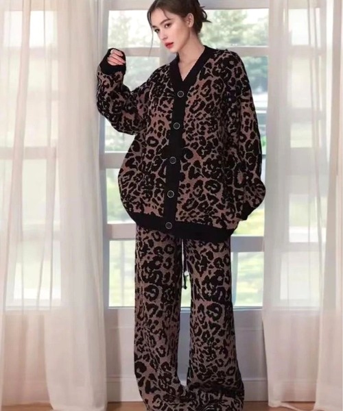 CANVAS+ カーディガン 「CANVAS＋」もふもふレオパード柄カーディガン