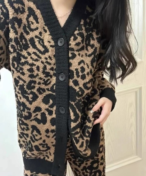 CANVAS+ カーディガン 「CANVAS＋」もふもふレオパード柄カーディガン