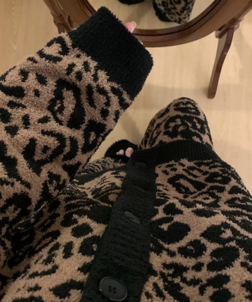 CANVAS+ カーディガン 「CANVAS＋」もふもふレオパード柄カーディガン