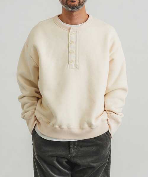 quadro tシャツ 裏毛ナッピング起毛布帛切替ヘンリーネックP/O メンズ