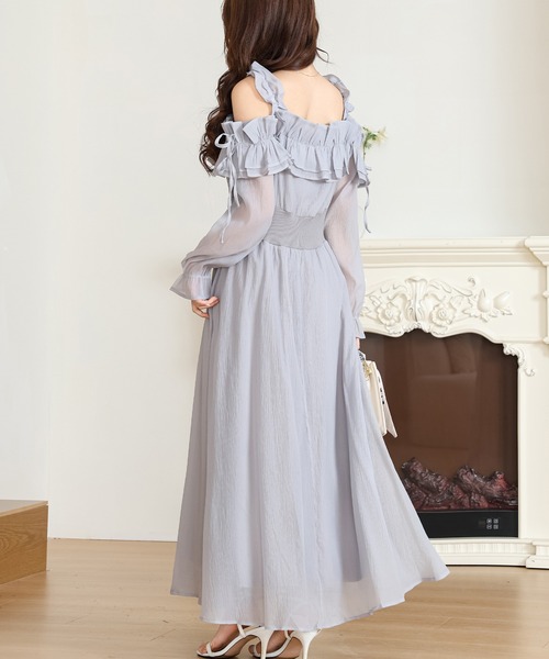 Anely ワンピース オフショル シフォン フリル ロング ワンピース