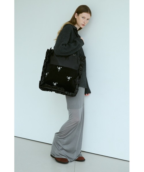 un/neu トートバッグ 刺繍ベロアフリル2ポケットトート / A4、14