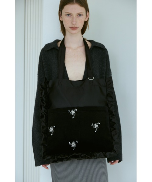 ボンポワン　ベロアトートバッグ　黒 ポプリス ポケッタブルバッグ|LANVIN en Bleu | LANVIN en Bleu