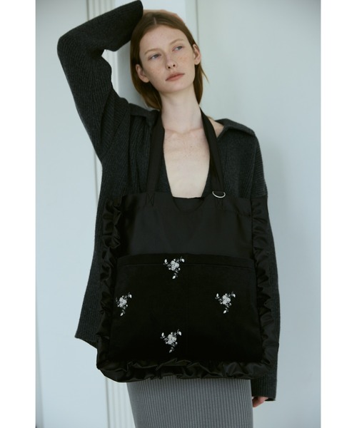 un/neu トートバッグ 刺繍ベロアフリル2ポケットトート / A4、14